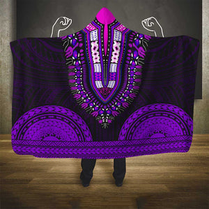 African Dashiki and Polynesian Pattern Hooded Blanket Purple