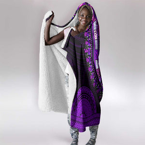 African Dashiki and Polynesian Pattern Hooded Blanket Purple