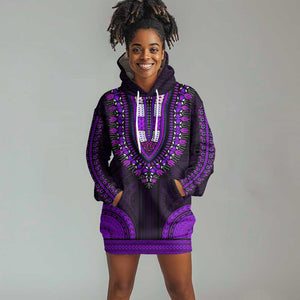 African Dashiki and Polynesian Pattern Hoodie Dress Purple