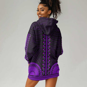 African Dashiki and Polynesian Pattern Hoodie Dress Purple