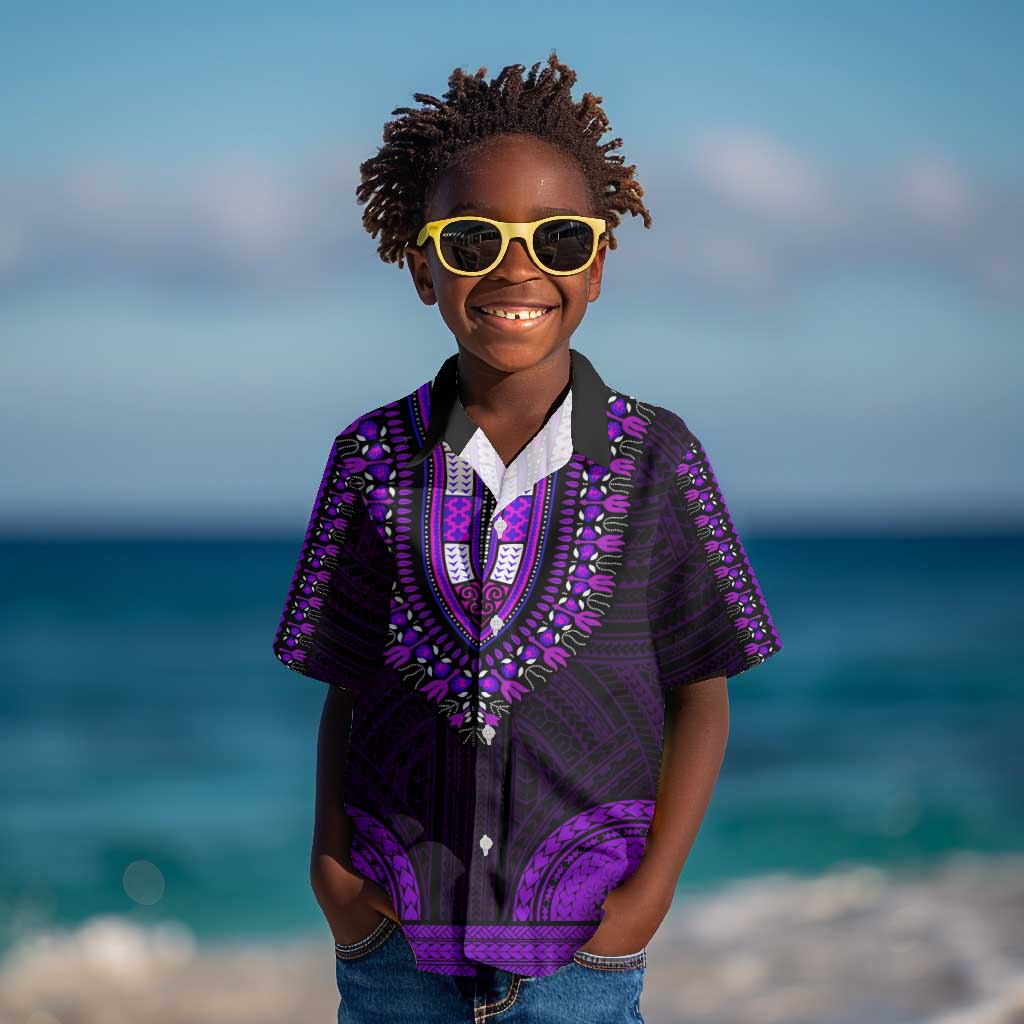 African Dashiki and Polynesian Pattern Kid Hawaiian Shirt Purple