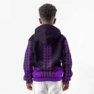 African Dashiki and Polynesian Pattern Kid Hoodie Purple