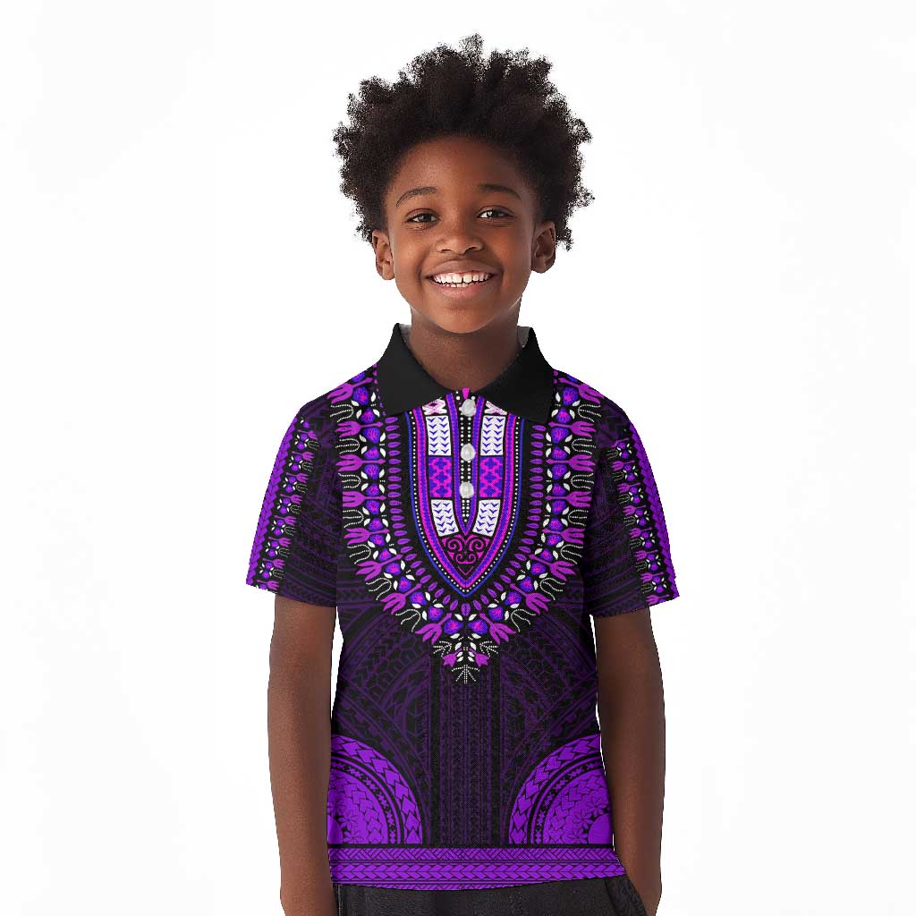 African Dashiki and Polynesian Pattern Kid Polo Shirt Purple