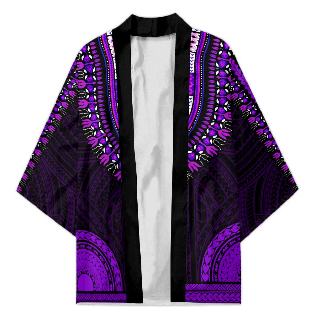 African Dashiki and Polynesian Pattern Kimono Purple