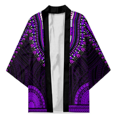 African Dashiki and Polynesian Pattern Kimono Purple