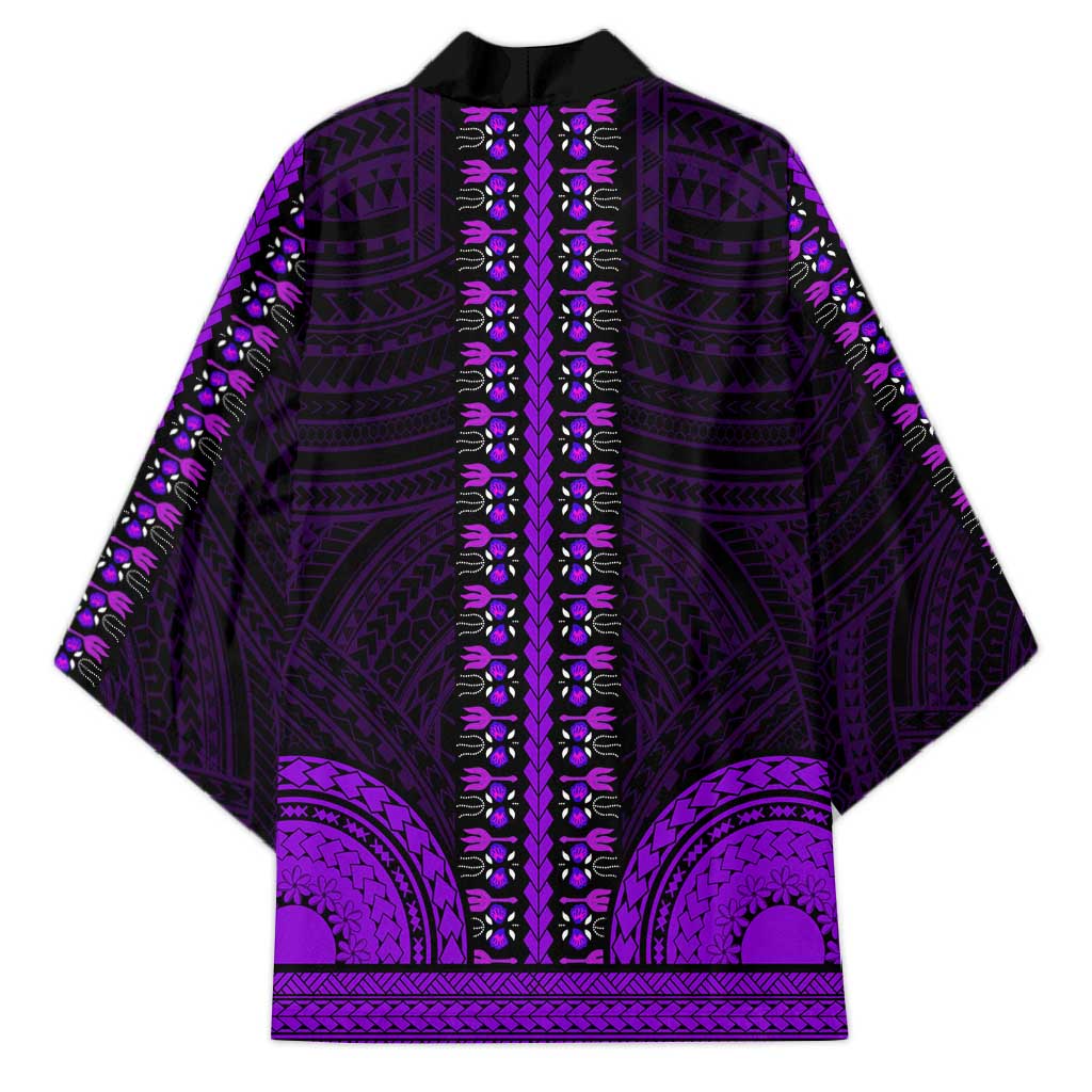 African Dashiki and Polynesian Pattern Kimono Purple