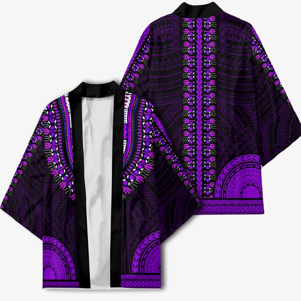 African Dashiki and Polynesian Pattern Kimono Purple