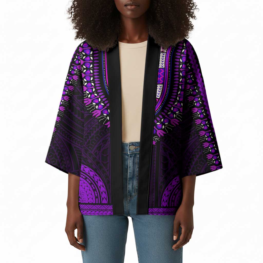 African Dashiki and Polynesian Pattern Kimono Purple