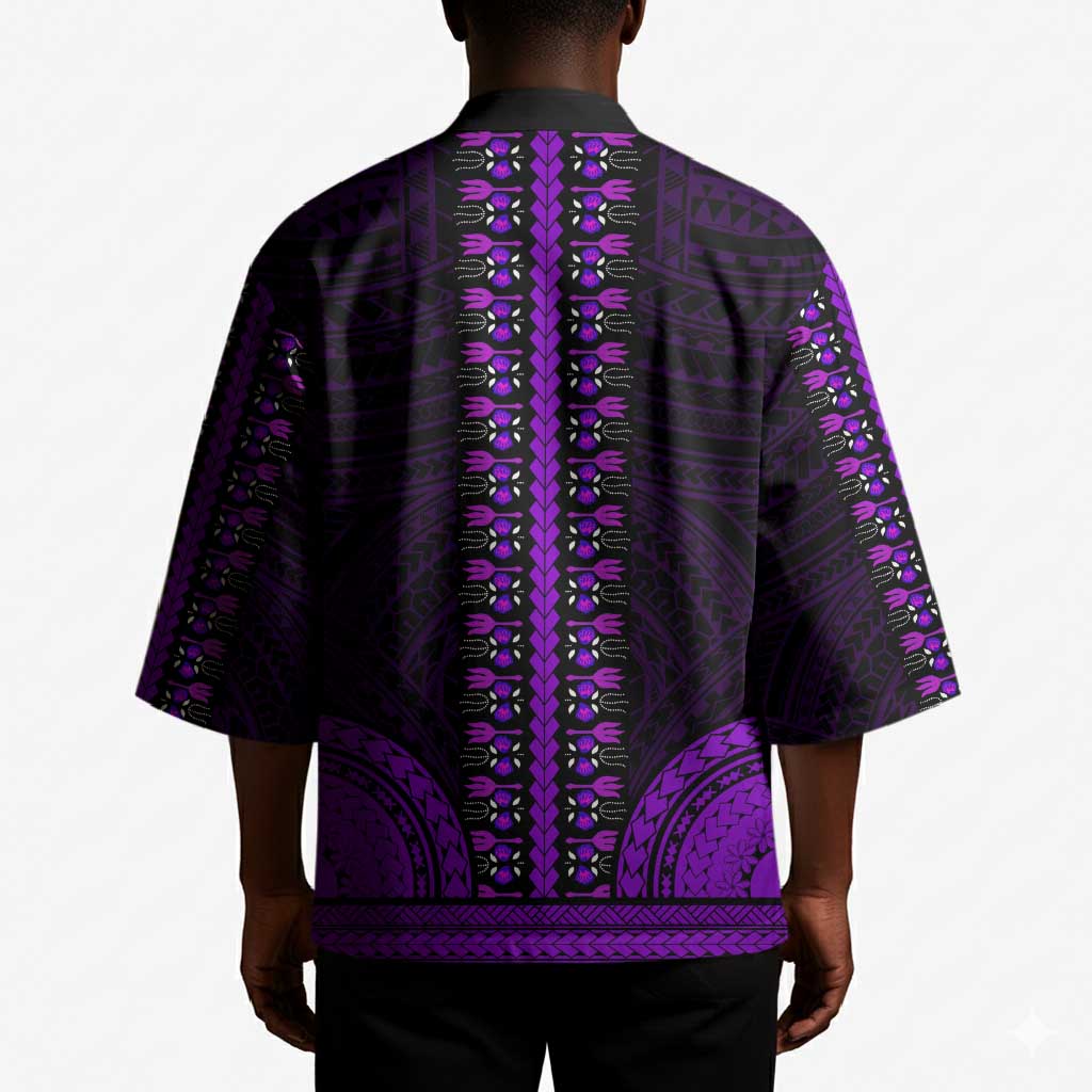 African Dashiki and Polynesian Pattern Kimono Purple