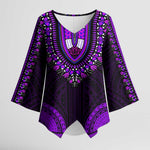 African Dashiki and Polynesian Pattern Kimono Sleeve Blouse Purple