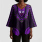African Dashiki and Polynesian Pattern Kimono Sleeve Blouse Purple