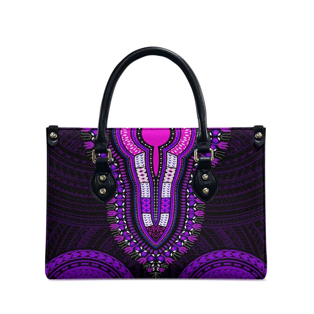 African Dashiki and Polynesian Pattern Leather Bag Purple