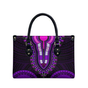 African Dashiki and Polynesian Pattern Leather Bag Purple