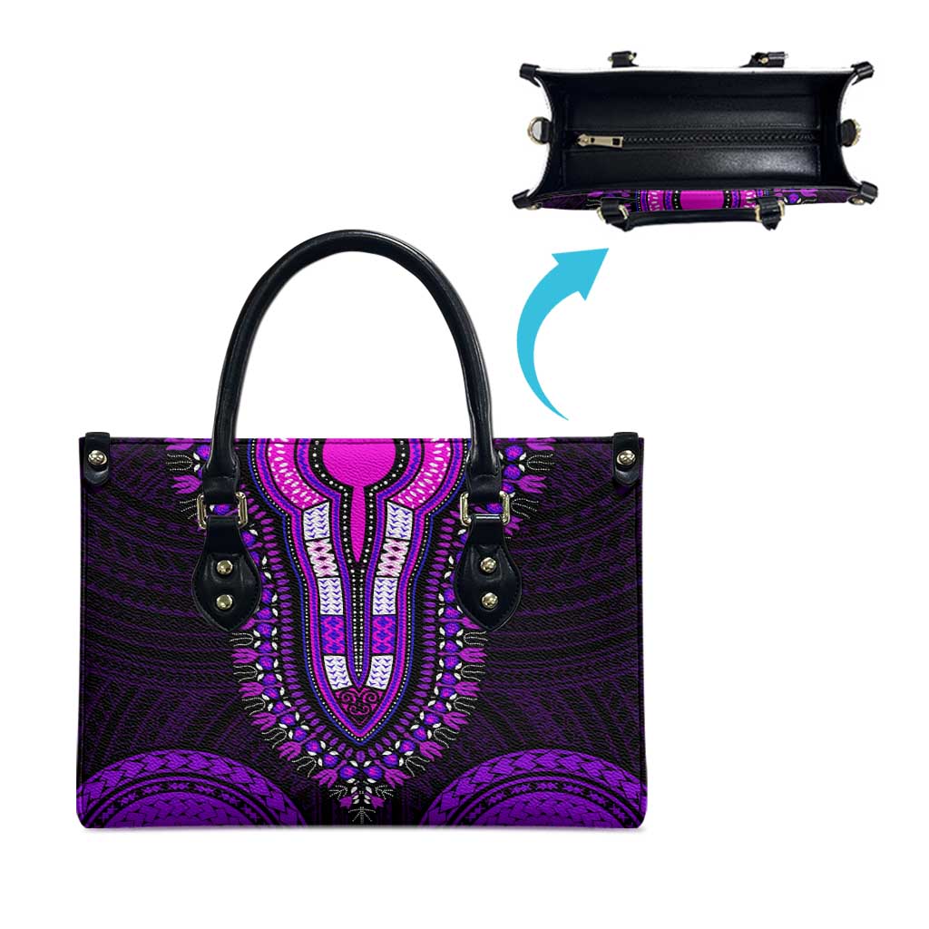 African Dashiki and Polynesian Pattern Leather Bag Purple