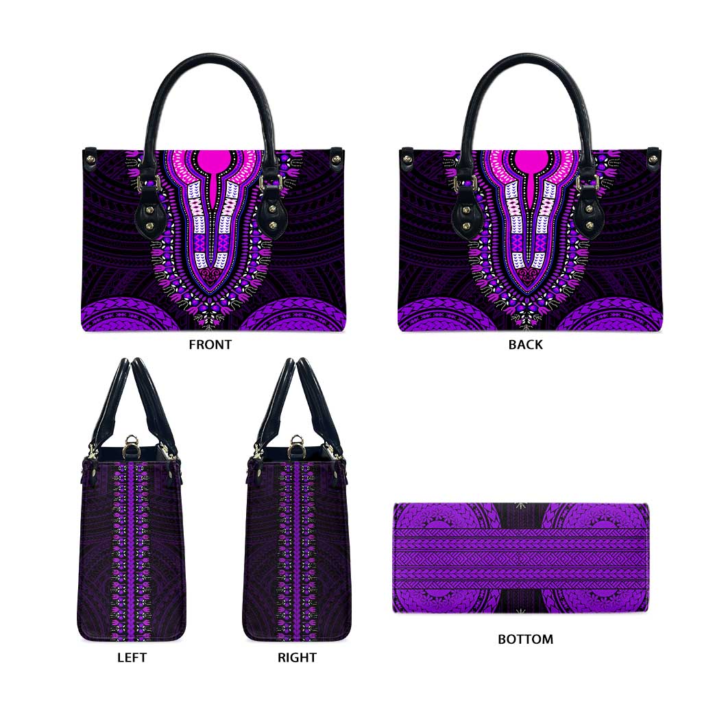 African Dashiki and Polynesian Pattern Leather Bag Purple