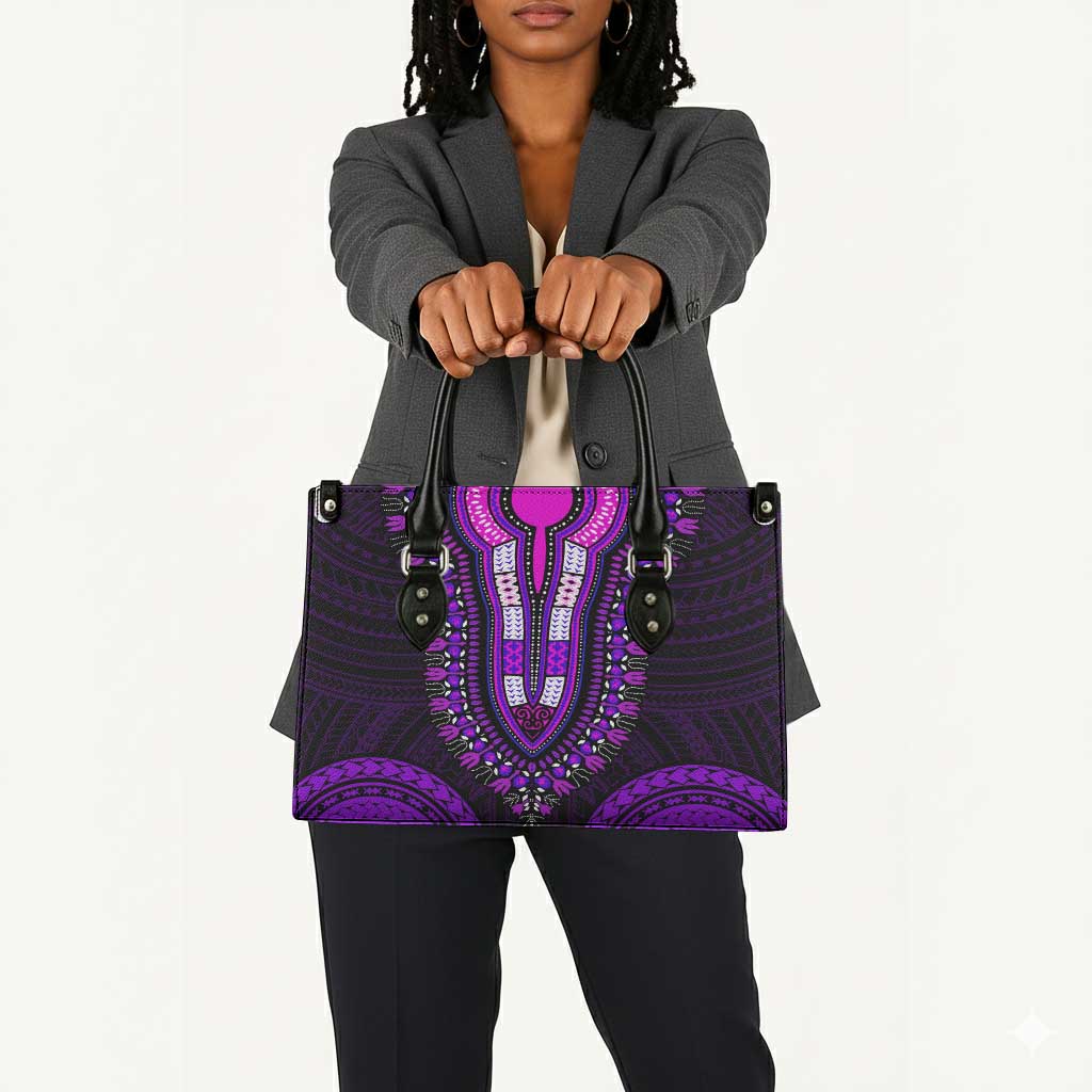 African Dashiki and Polynesian Pattern Leather Bag Purple