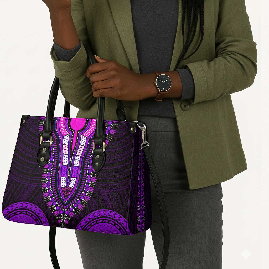 African Dashiki and Polynesian Pattern Leather Bag Purple