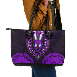 African Dashiki and Polynesian Pattern Leather Tote Bag Purple