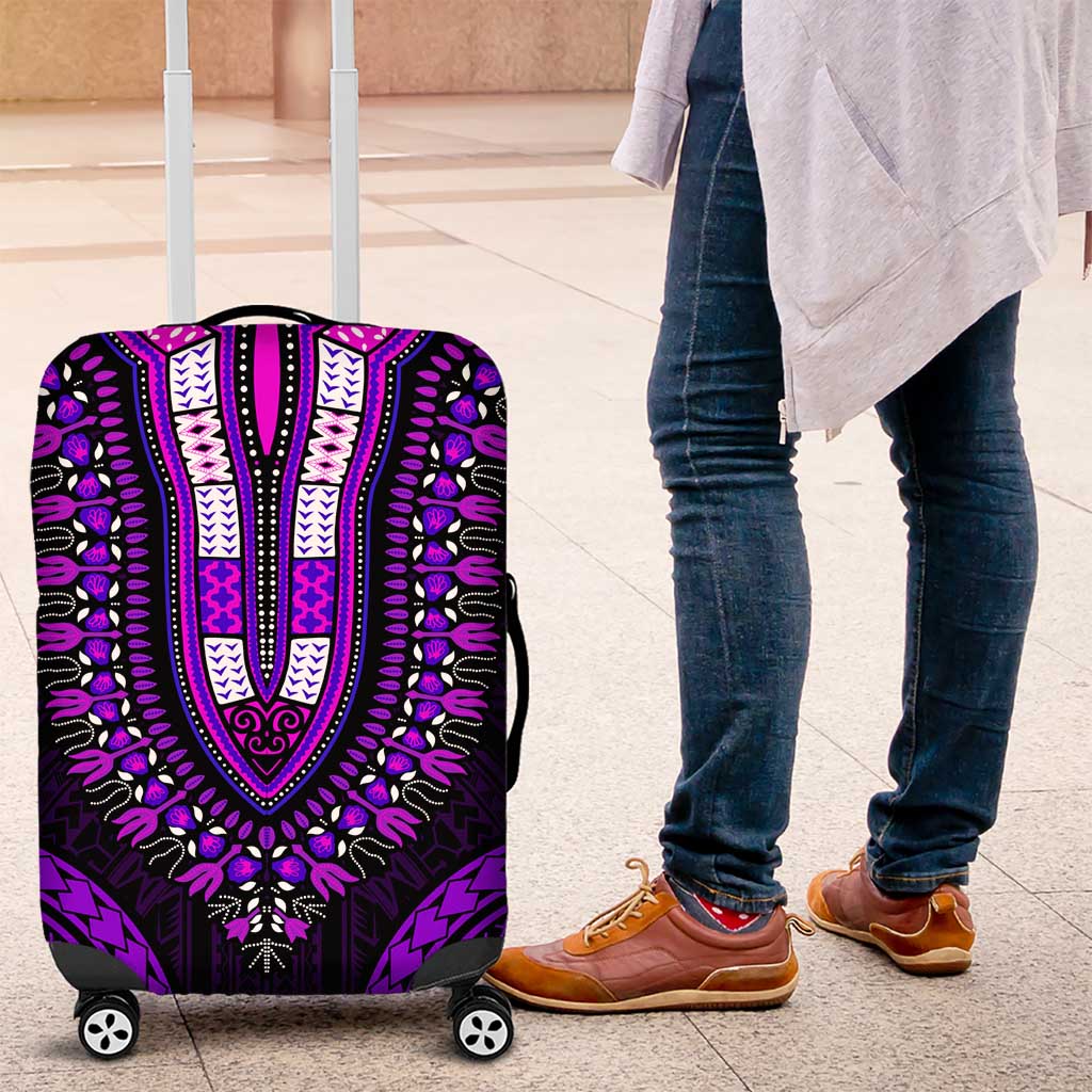 African Dashiki and Polynesian Pattern Luggage Cover Purple