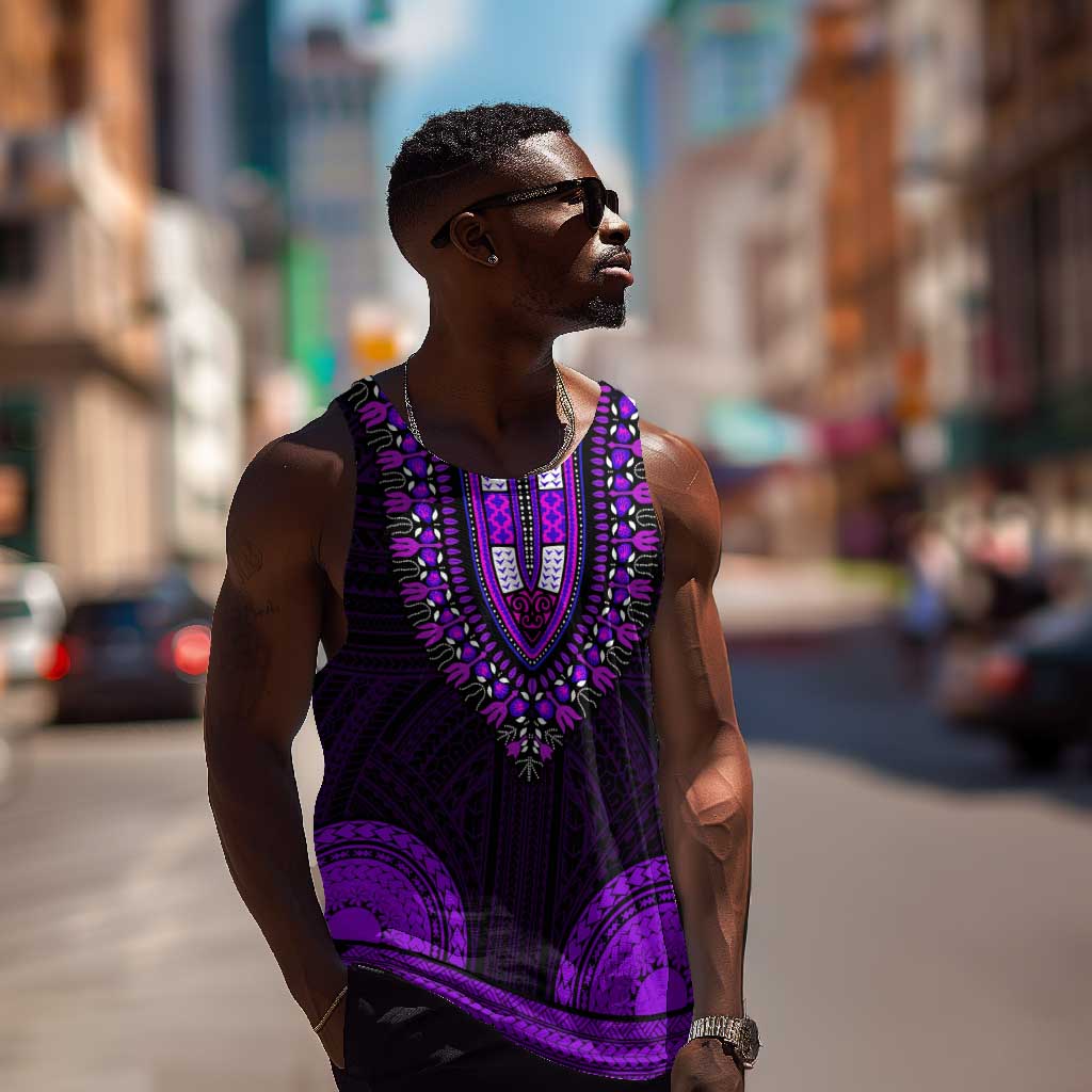 African Dashiki and Polynesian Pattern Men Tank Top Purple