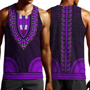 African Dashiki and Polynesian Pattern Men Tank Top Purple