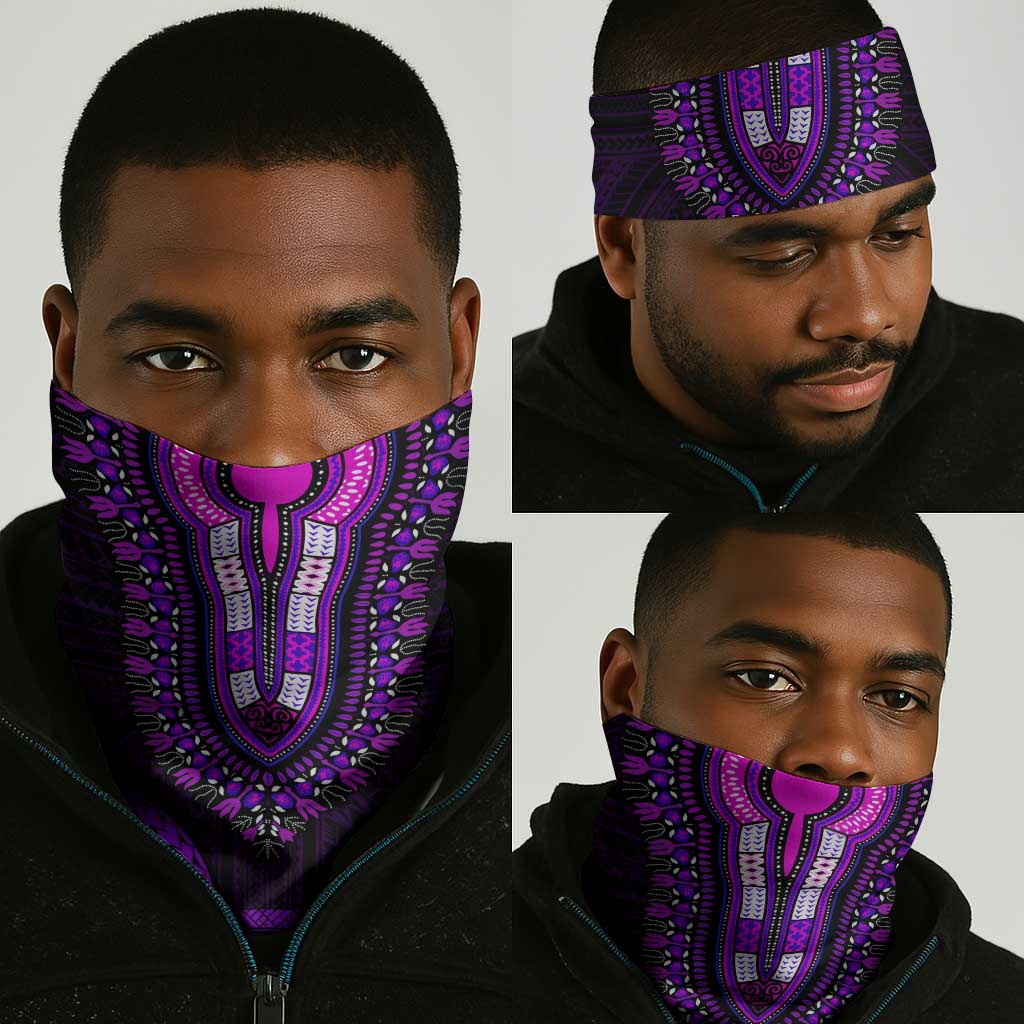 African Dashiki and Polynesian Pattern Neck Gaiter Purple LT9