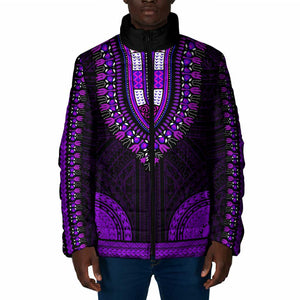 African Dashiki and Polynesian Pattern Padded Jacket Purple