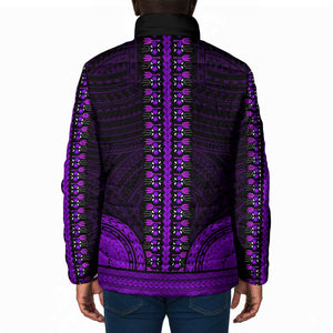 African Dashiki and Polynesian Pattern Padded Jacket Purple