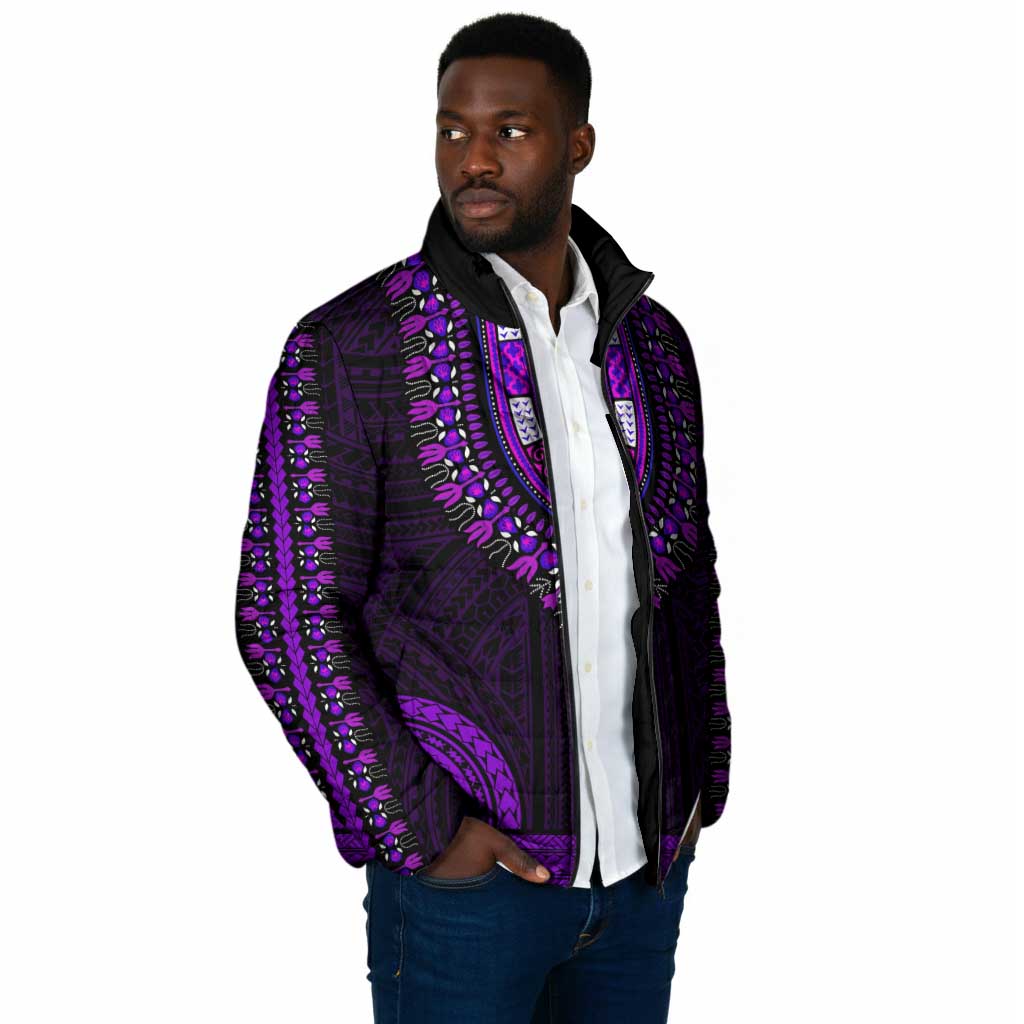 African Dashiki and Polynesian Pattern Padded Jacket Purple