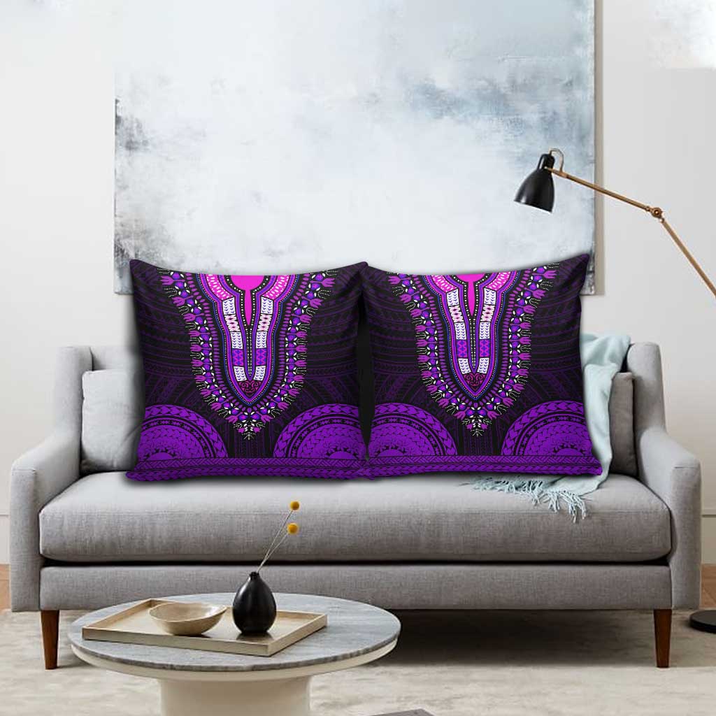 African Dashiki and Polynesian Pattern Pillow Cover Purple