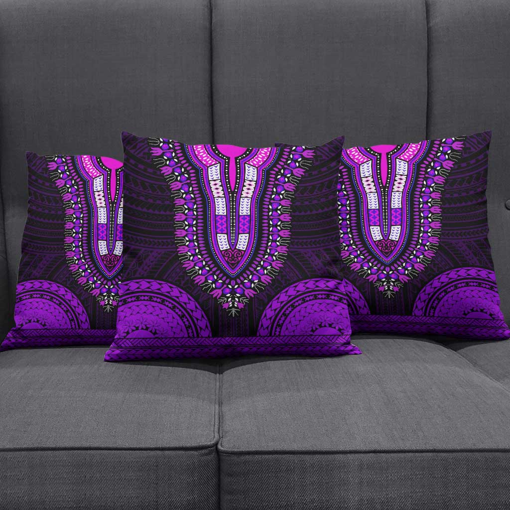 African Dashiki and Polynesian Pattern Pillow Cover Purple