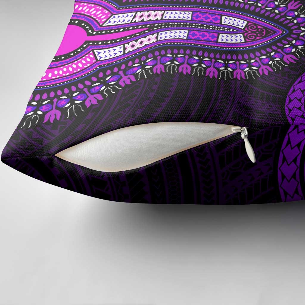 African Dashiki and Polynesian Pattern Pillow Cover Purple