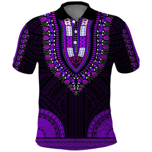 African Dashiki and Polynesian Pattern Polo Shirt Purple