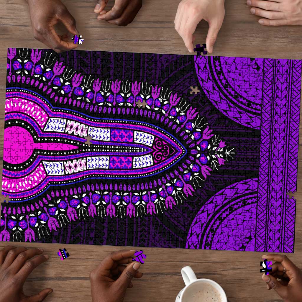 African Dashiki and Polynesian Pattern Puzzle Purple