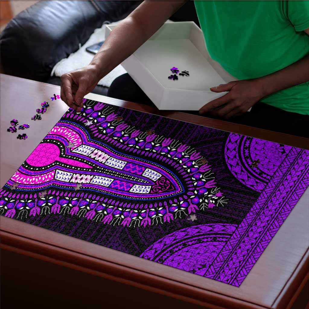 African Dashiki and Polynesian Pattern Puzzle Purple
