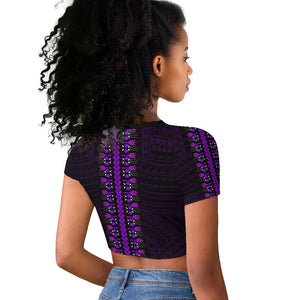 African Dashiki and Polynesian Pattern Raglan Cropped T shirt Purple