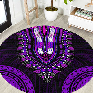 African Dashiki and Polynesian Pattern Round Carpet Purple