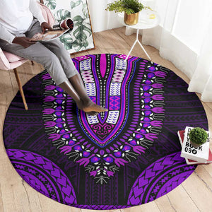 African Dashiki and Polynesian Pattern Round Carpet Purple