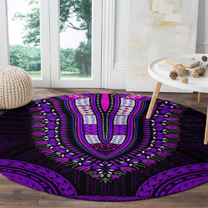 African Dashiki and Polynesian Pattern Round Carpet Purple