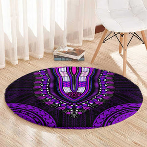 African Dashiki and Polynesian Pattern Round Carpet Purple