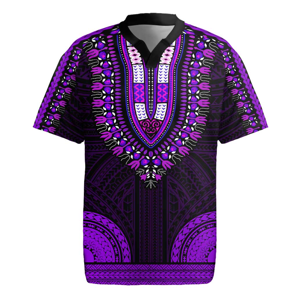 African Dashiki and Polynesian Pattern Rugby Jersey Purple