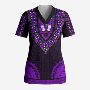 African Dashiki and Polynesian Pattern Scrub Top Purple