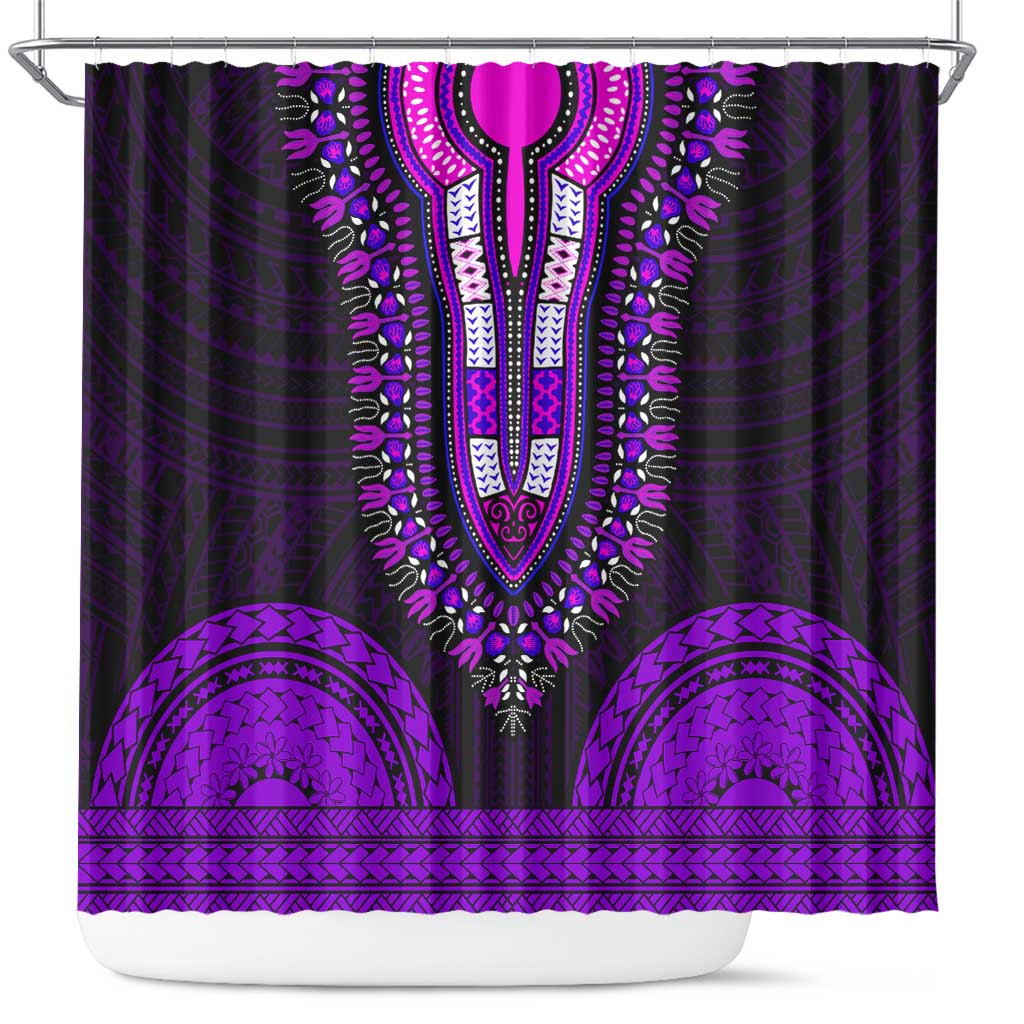 African Dashiki and Polynesian Pattern Shower Curtain Purple