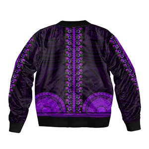 African Dashiki and Polynesian Pattern Sleeve Zip Bomber Jacket Purple