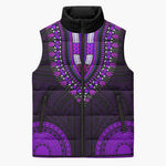 African Dashiki and Polynesian Pattern Sleeveless Puffer Jacket Purple