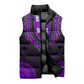 African Dashiki and Polynesian Pattern Sleeveless Puffer Jacket Purple