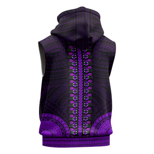 African Dashiki and Polynesian Pattern Sleeveless Zip Hoodie Purple - African Pride