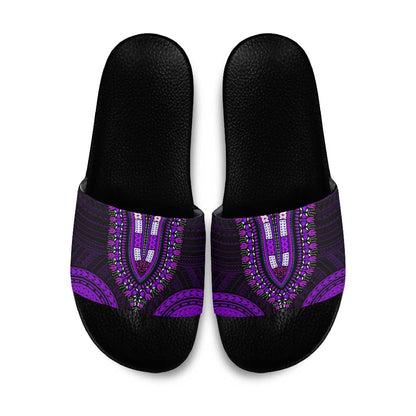 African Dashiki and Polynesian Pattern Slide Sandals Purple