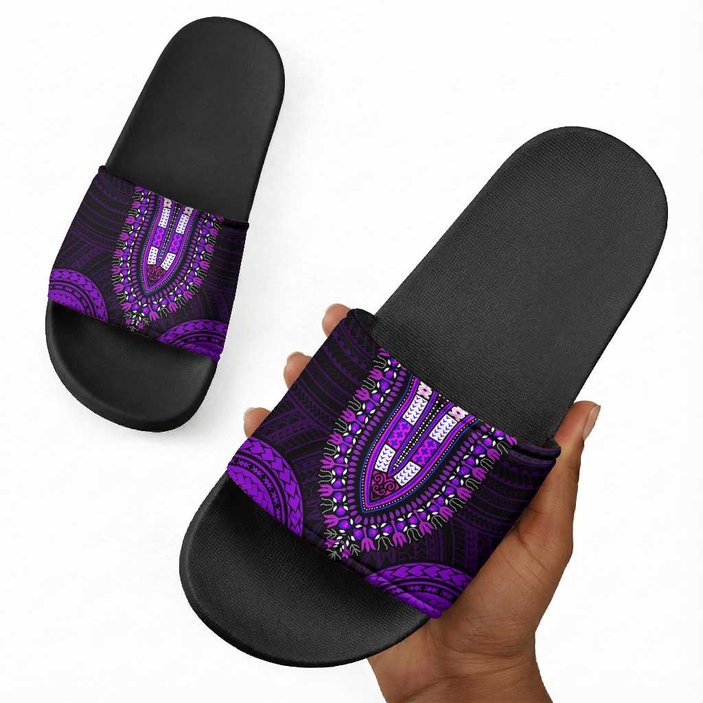 African Dashiki and Polynesian Pattern Slide Sandals Purple