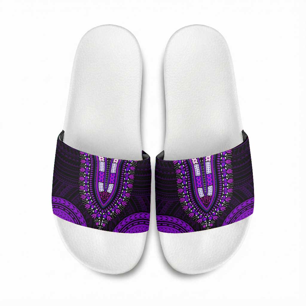 African Dashiki and Polynesian Pattern Slide Sandals Purple